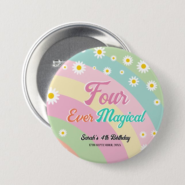 Four Ever Magical Groovy Fourth Birthday  7.5 Cm Round Badge (Front & Back)