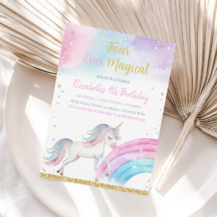 Four Ever Magical Unicorn 4th Birthday Invitation