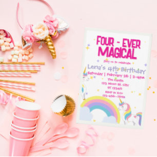 Four Ever Magical Unicorn Birthday Invitation 