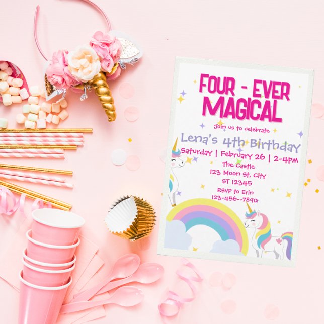 Four Ever Magical Unicorn Birthday Invitation  (Creator Uploaded)