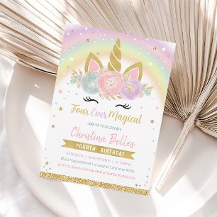 Four Ever Magical Unicorn Birthday Invitation