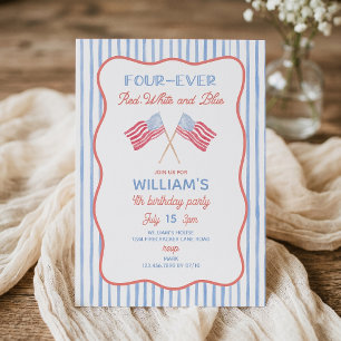 Four-ever Red White and Blue Boy Birthday Invite