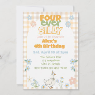 FOUR ever Silly, Goose Birthday Neutral Pastel Invitation