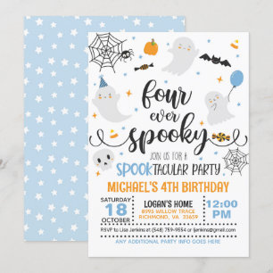 Four Ever Spooky Birthday Invitation - Blue/Wh