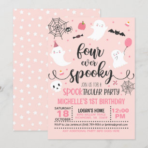 Four Ever Spooky Birthday Invitation - Girl (Pink)