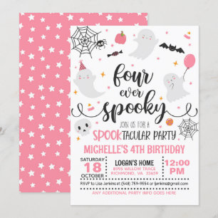 Four Ever Spooky Birthday Invitation - Girl (Wh/P)