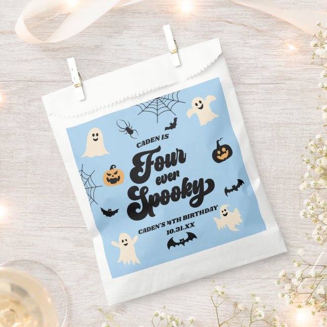 Four Ever Spooky Blue Halloween 4th Birthday Party Favour Bags (Clipped)