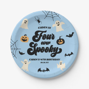 Four Ever Spooky Blue Halloween 4th Birthday Party Paper Plate