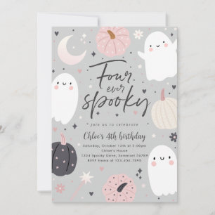 Four Ever Spooky Boho Halloween Ghost 4th Birthday Invitation
