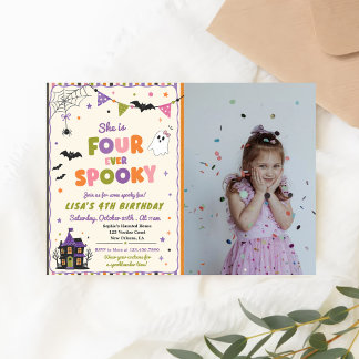 Four Ever Spooky Colourful Halloween Birthday Phot Invitation