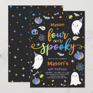 Four Ever Spooky Cute Halloween Ghost 4th Birthday Invitation