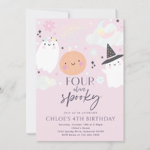 Four Ever Spooky Cute Halloween Ghost 4th Birthday Invitation