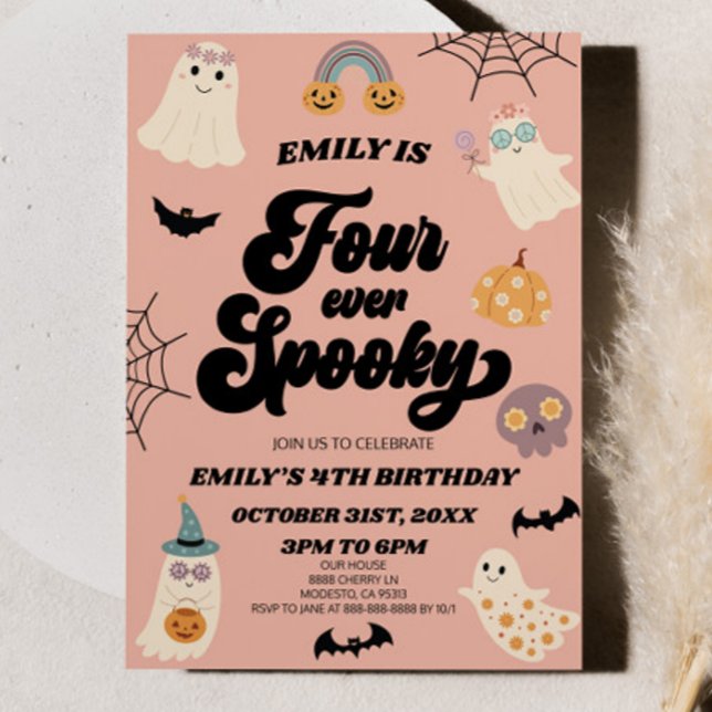 Four Ever Spooky Fourth 4th Birthday Party Invitation (Creator Uploaded)