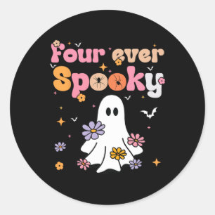 Four Ever Spooky Ghost Halloween 4th Birthday Part Classic Round Sticker