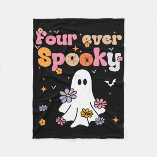 Four Ever Spooky Ghost Halloween 4th Birthday Part Fleece Blanket
