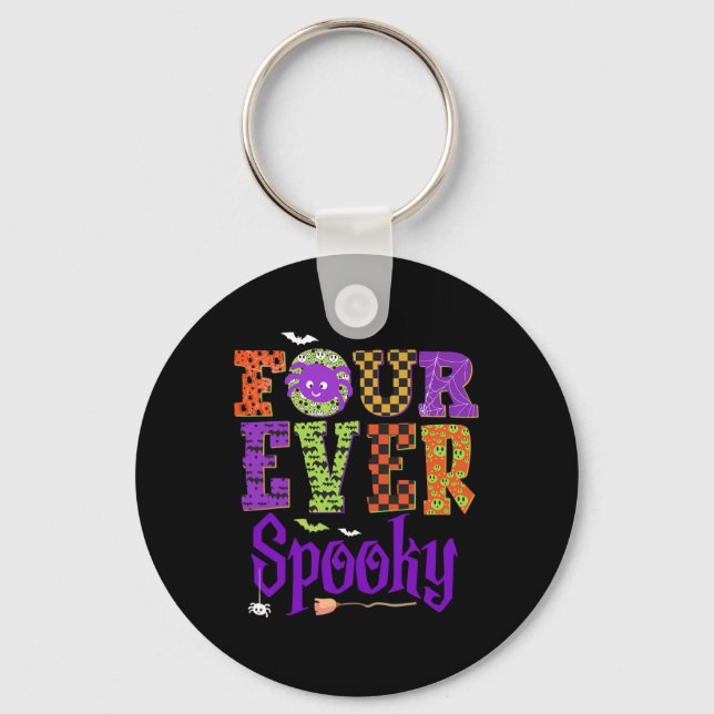 Four Ever Spooky Ghost Halloween 4th Birthday Part Key Ring (Front)