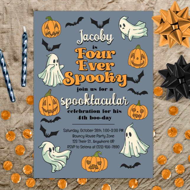 Four Ever Spooky Ghost Halloween Fall 4th Birthday Invitation (Creator Uploaded)