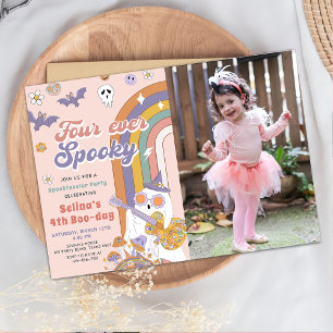 Four Ever Spooky Groovy Halloween Birthday Photo Invitation