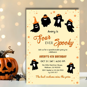 Four ever Spooky Halloween 4th Birthday Ghost Invitation