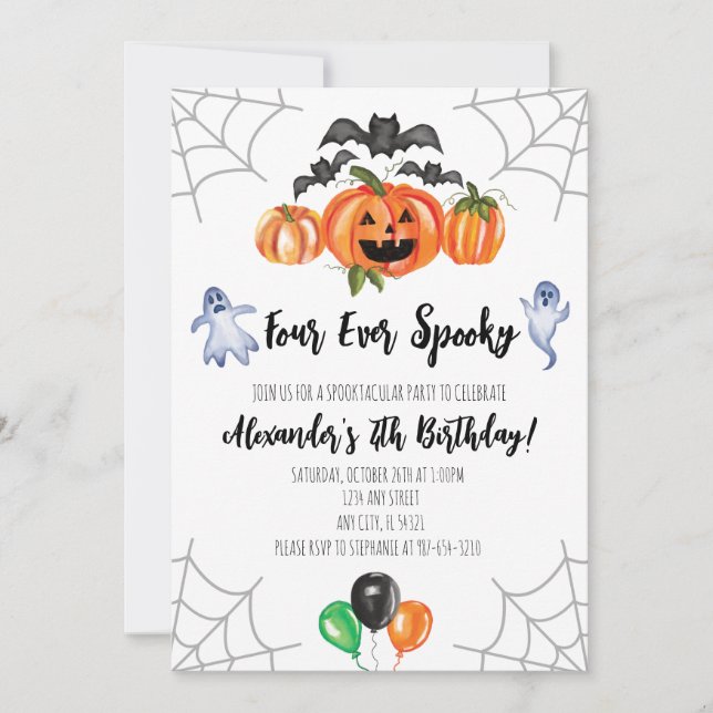 Four Ever Spooky Halloween 4th Birthday Invitation (Front)