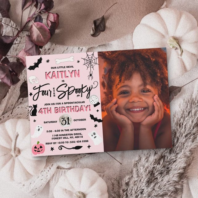Four Ever Spooky! Halloween 4th Birthday Photo Invitation (Creator Uploaded)