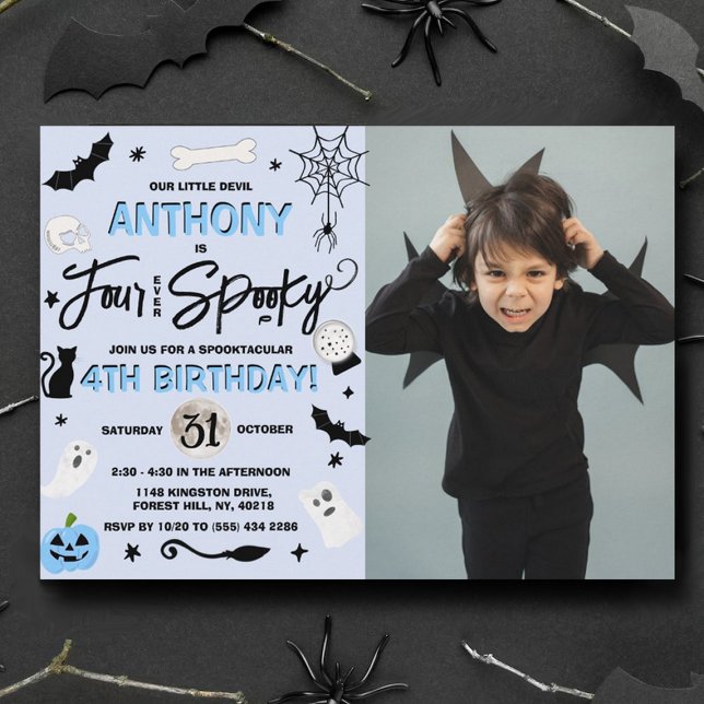 Four Ever Spooky! Halloween 4th Birthday Photo Invitation (Creator Uploaded)