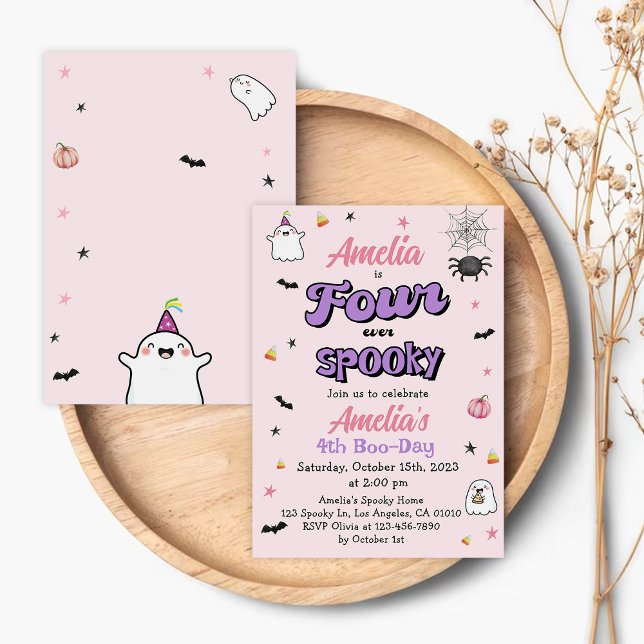 Four ever Spooky Halloween 4th Girl Birthday Invitation (Creator Uploaded)
