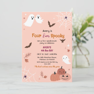 Four ever Spooky Halloween Birthday Ghost bats Invitation