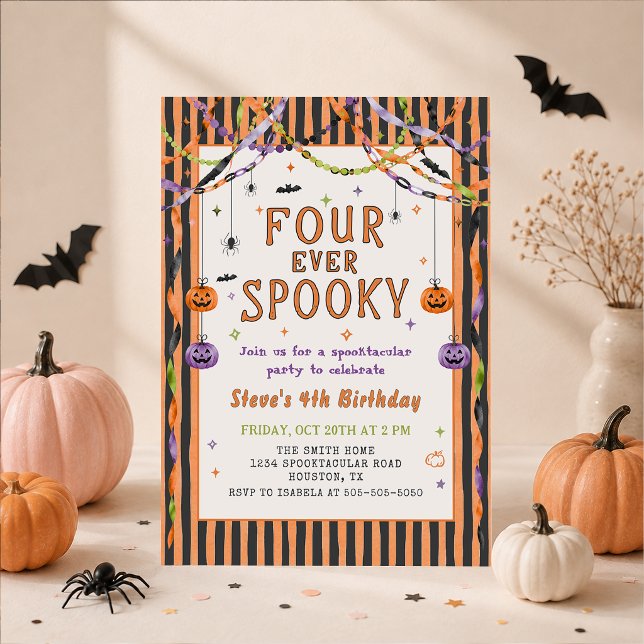 Four Ever Spooky Halloween Birthday Invitation (Creator Uploaded)