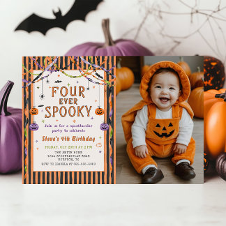 Four Ever Spooky Halloween Birthday Photo Invitation