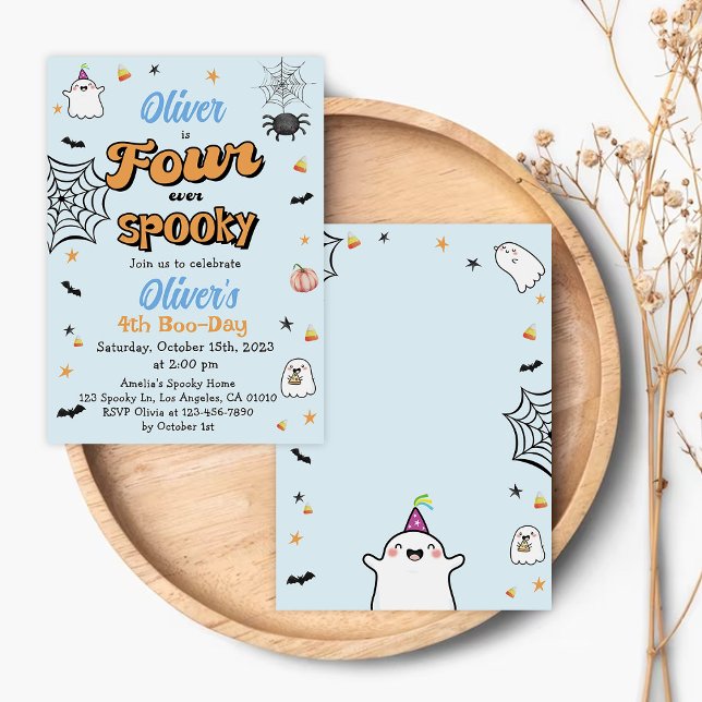 Four Ever Spooky Halloween Boy 4th Birthday Invitation (Creator Uploaded)