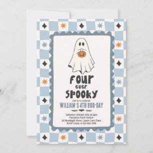Four Ever Spooky Halloween Boy Ghost 4th Birthday Invitation
