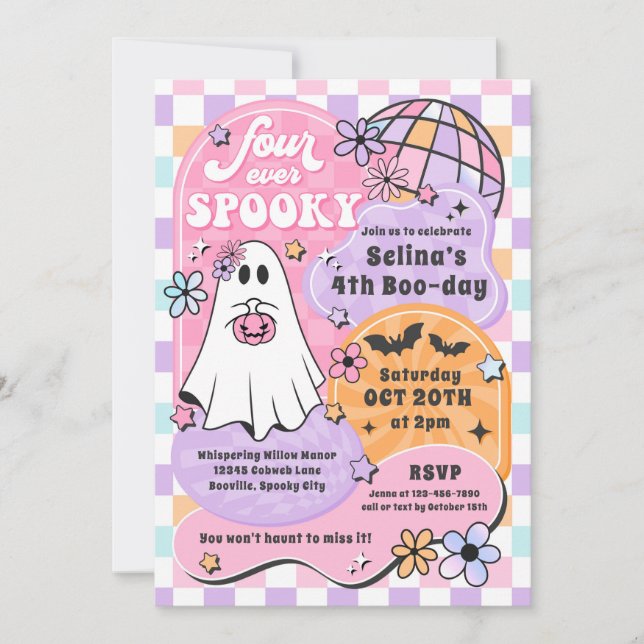 Four Ever Spooky Halloween Ghost 4th Birthday Invitation (Front)