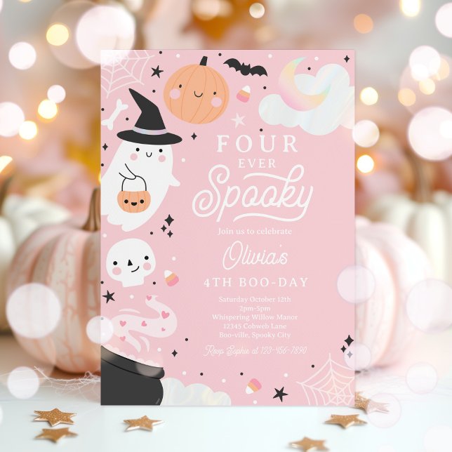Four Ever Spooky Halloween Ghost 4th Birthday  Invitation (Creator Uploaded)