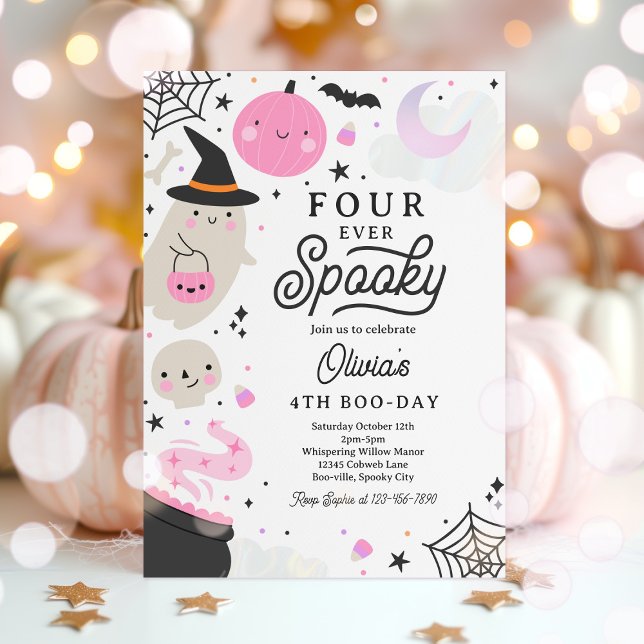 Four Ever Spooky Halloween Ghost 4th Birthday  Invitation (Creator Uploaded)
