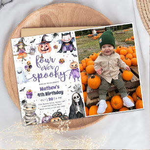 Four Ever Spooky Halloween Ghost 4th Birthday Invitation