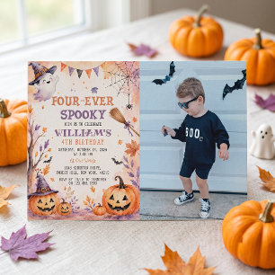 Four-ever Spooky Pumpkin Ghost Birthday Invitation