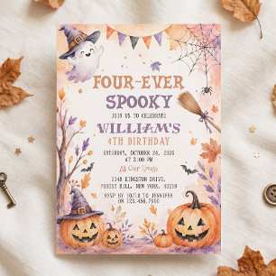 Four-ever Spooky Pumpkin Ghost Birthday Invitation