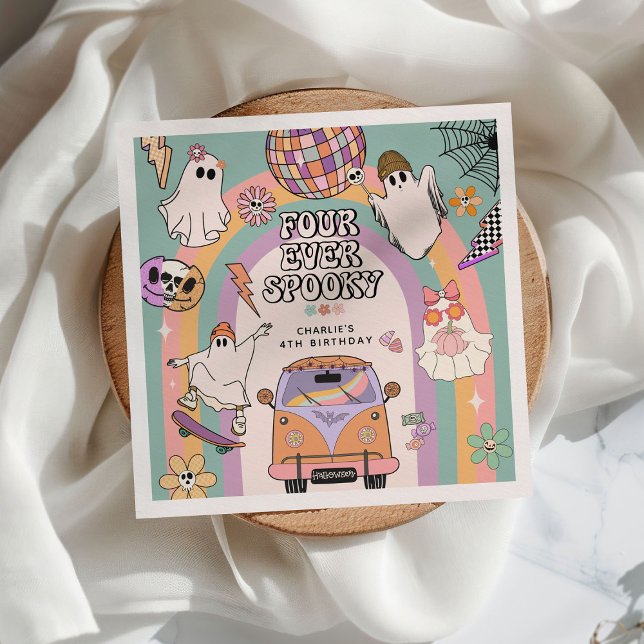 Four Ever Spooky Retro Fun 4th Birthday Party Napkin (Creator Uploaded)