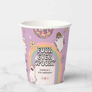 Four Ever Spooky Retro Halloween 4th Birthday  Paper Cups