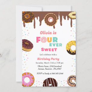 Four ever sweet birthday, sweet 4Th doughnut theme Invitation