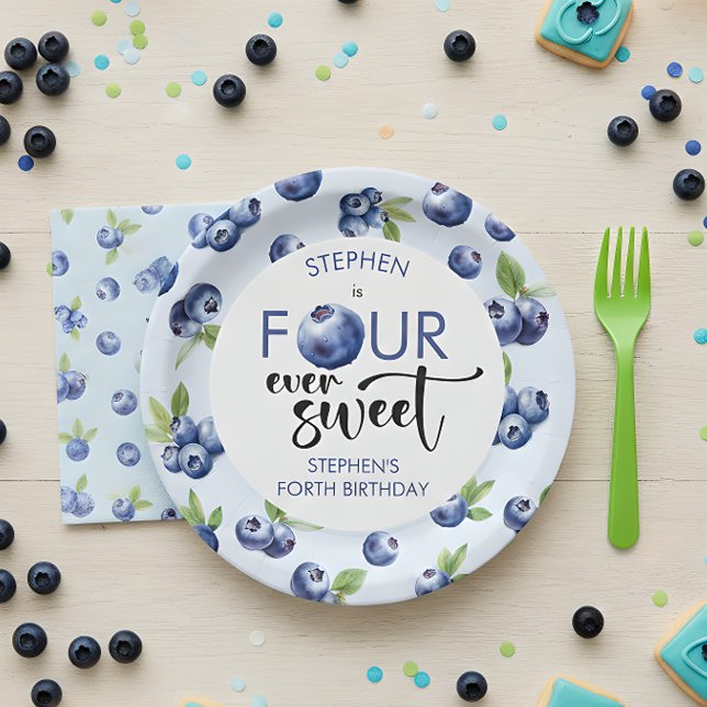 Four ever sweet blueberries kids birthday paper plate (Creator Uploaded)