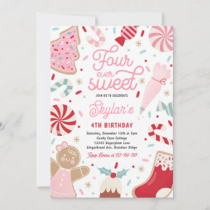 Four Ever Sweet Christmas Cookie Birthday Party  Invitation