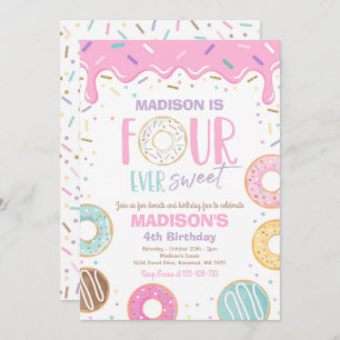Four Ever Sweet Doughnut 4th Birthday Party Invitation