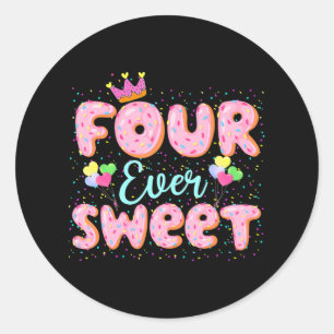 Four Ever Sweet Doughnut Girls 4th Birthday 4 Yrs Classic Round Sticker