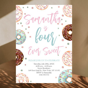 Four Ever Sweet Doughnuts Watercolor Birthday Part Invitation