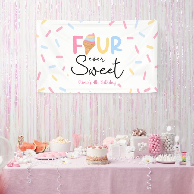 Four Ever Sweet Ice Cream 4th Birthday Party Banner (Party)