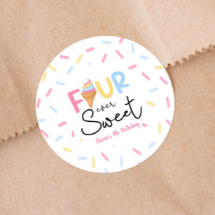 Four Ever Sweet Ice Cream 4th Birthday Party Classic Round Sticker