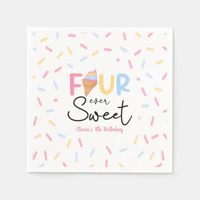 Four Ever Sweet Ice Cream 4th Birthday Party Napkin (Front)