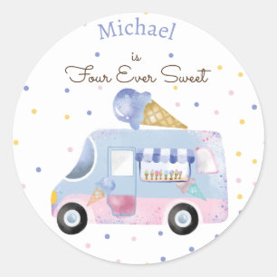 Four ever sweet ice cream truck forth birthday classic round sticker